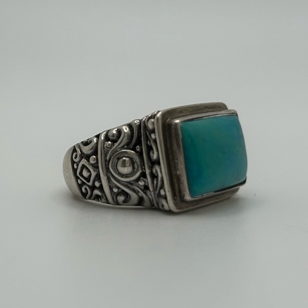 Sterling Silver Bali Style Chunky Statement Ring with Blue Stone size 5.5